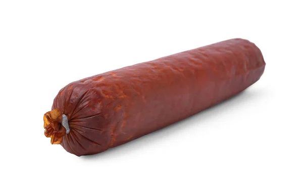 Whole Delicious Smoked Sausage Isolated White — Stock Photo, Image