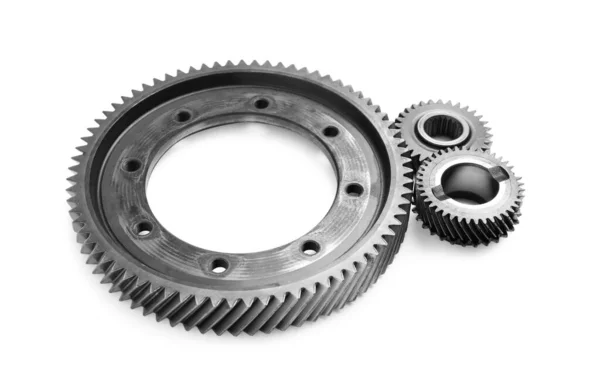 Different Stainless Steel Gears White Background — Stockfoto