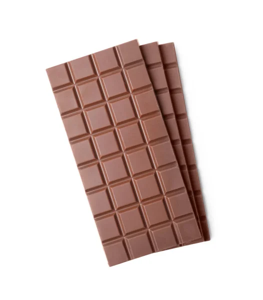 Delicious Milk Chocolate Bars Isolated White Top View — 스톡 사진