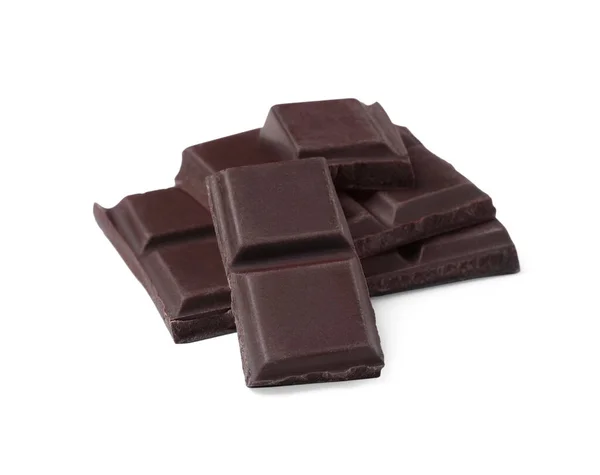 Stücke Köstlicher Dunkler Schokolade Auf Weißem Hintergrund — Stockfoto