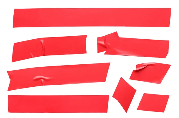 Collage Met Stukjes Rode Isolatietape Witte Achtergrond Bovenaanzicht — Stockfoto