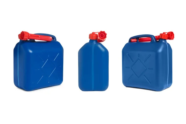 Blue Plastic Canister White Background Different Sides — Stock Photo, Image