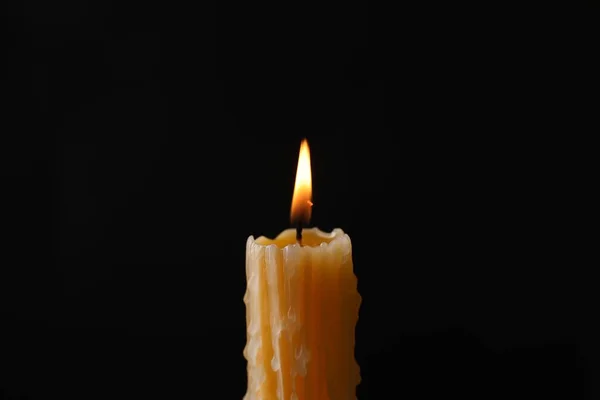 Burning Church Wax Candle Black Background Closeup — Stock Photo, Image