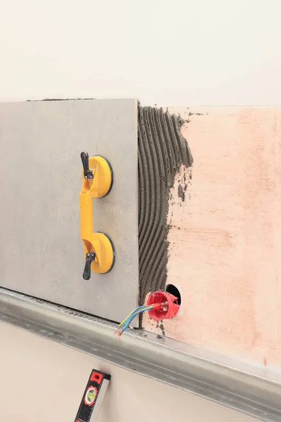 Yellow Suction Plate Attached Tile Wall — Fotografia de Stock
