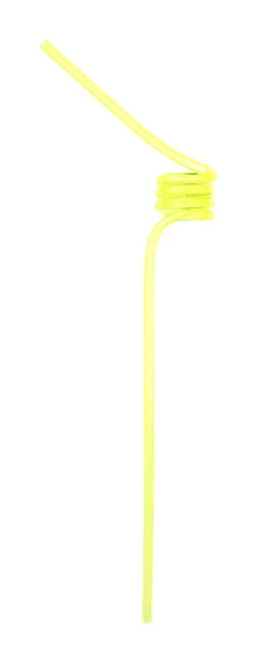 Желтая Пластиковая Коктейльная Трубка Белом — стоковое фото