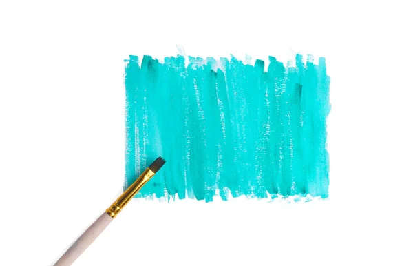 Turquoise Paint Strokes Brush White Background Top View — Stock Photo, Image