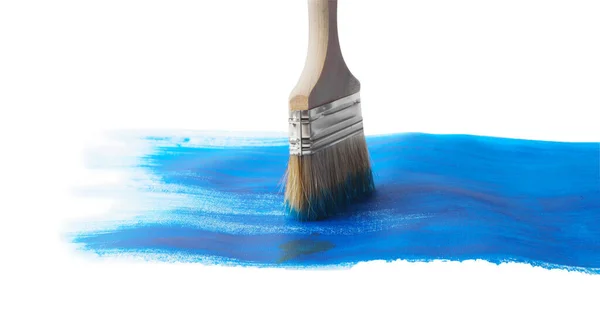 Modrá Barva Tah Štětec Bílém Pozadí — Stock fotografie