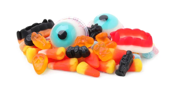 Delicious Colorful Candies White Background Halloween Sweets — Stock fotografie