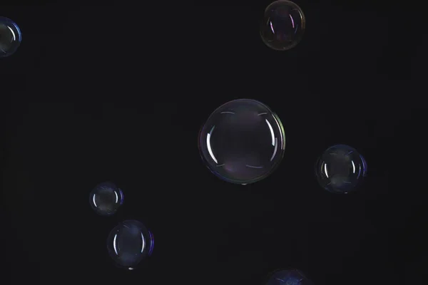 Many Beautiful Soap Bubbles Black Background — Stock Fotó