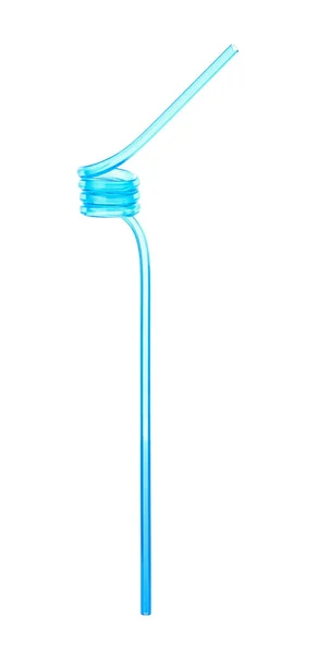Ljusblå Plast Cocktail Röret Isolerad Vit — Stockfoto