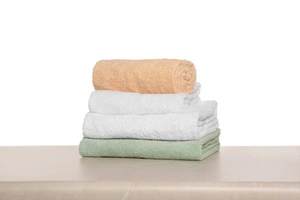 Soft Colorful Terry Towels Light Table White Background — Fotografia de Stock