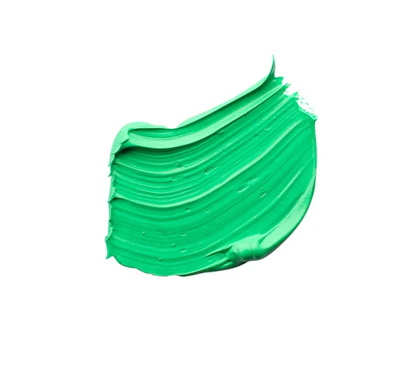 Green Oil Paint Stroke White Background Top View — Stockfoto