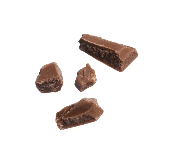 Trozos Sabrosa Barra Chocolate Aislado Blanco — Foto de Stock
