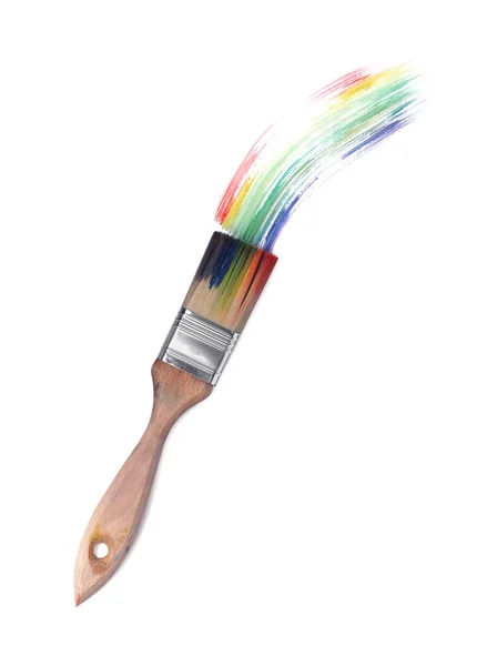 Rainbow Paint Stroke Brush White Background Top View — Stock Photo, Image