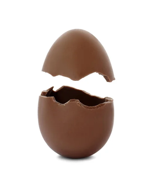 Розбите Молоко Шоколадне Яйце Білому Тлі — стокове фото