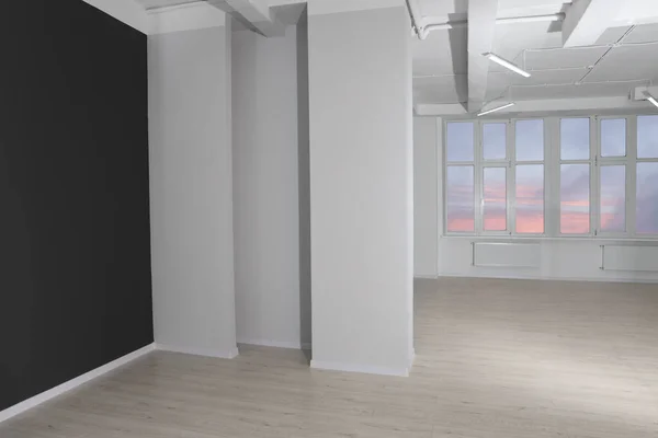 New empty room with clean windows and color walls