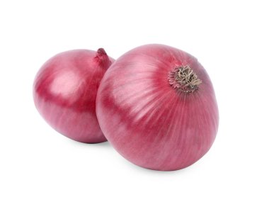 Two fresh red onions on white background