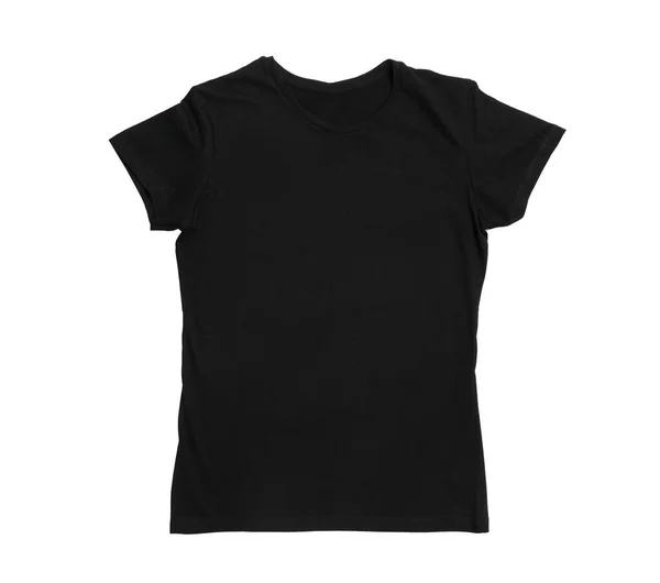 Elegante Camiseta Femenina Negra Aislada Blanco Vista Superior —  Fotos de Stock