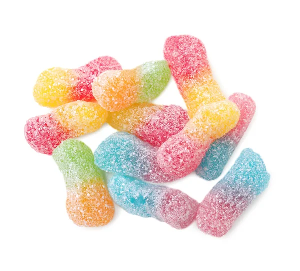 Delicious Colorful Candies White Background Top View Halloween Sweets — 스톡 사진