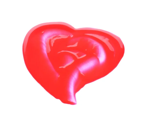Red Paint Sample Shape Heart White Background Top View — Fotografia de Stock