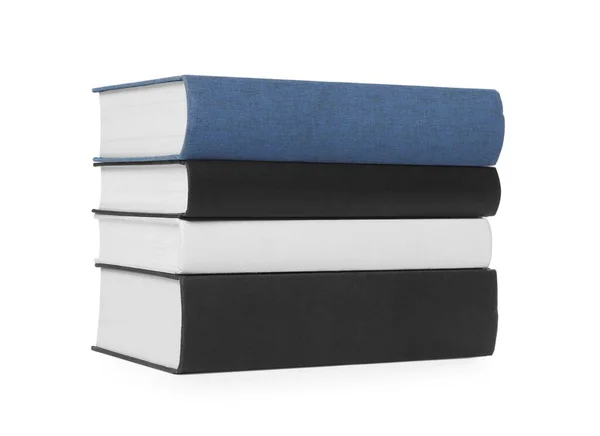Stack Different Hardcover Books White Background — Fotografia de Stock