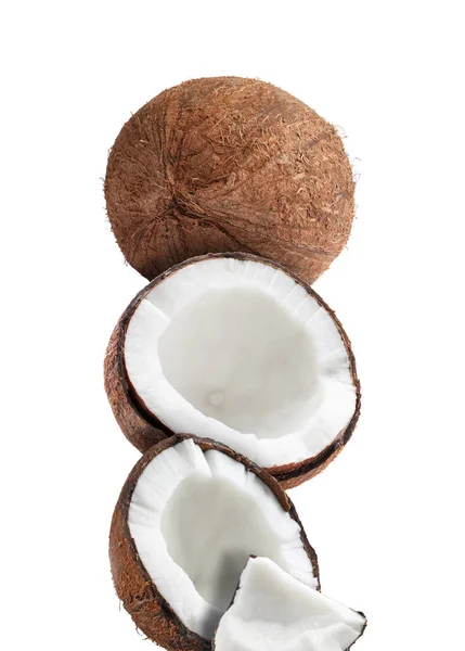 Stack Färska Kokosnötter Vit Bakgrund — Stockfoto