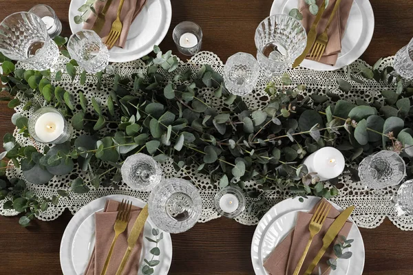 stock image Stylish elegant table setting for festive dinner, flat lay