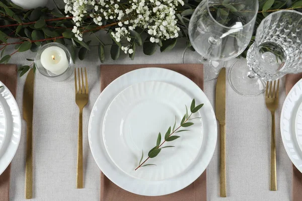 Stilvoll Elegante Tischdekoration Für Festliches Abendessen Flach Gelegt — Stockfoto