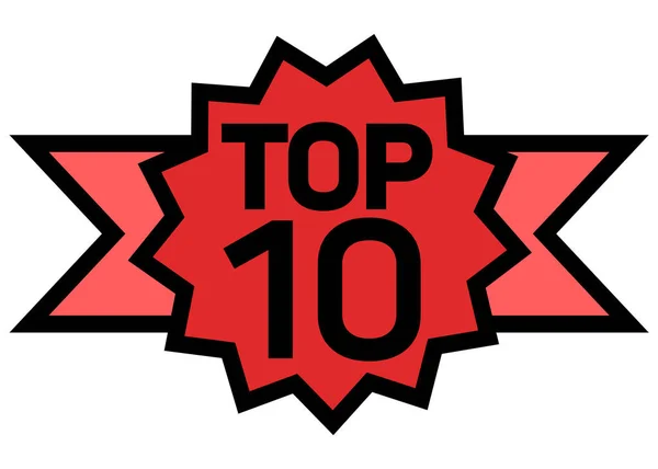 Top ten list. Award rosette with word and number 10 on white background