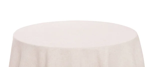 Beyaz Masa Örtüsü Olan Masa Beyaza Izole Edilmiş — Stok fotoğraf