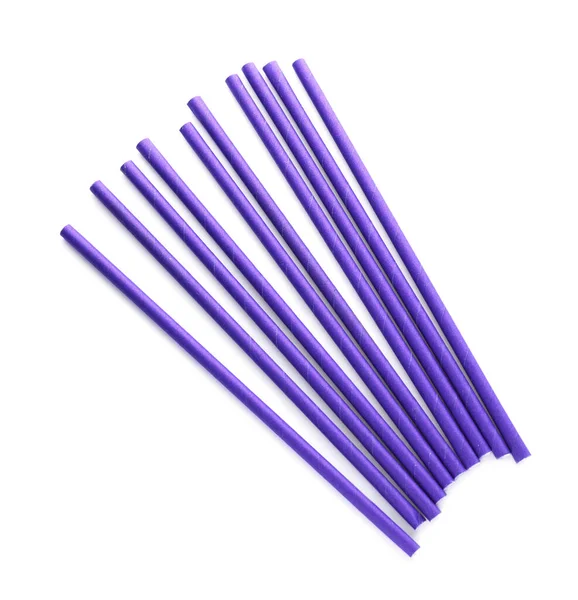 Purple Paper Cocktail Straws White Background Top View — Stock Photo, Image