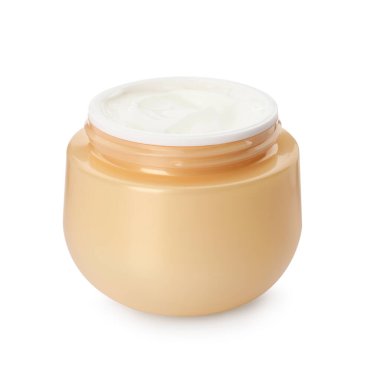 Face cream in jar on white background