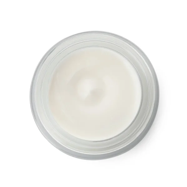 Glass Jar Face Cream White Background Top View — Stock Photo, Image