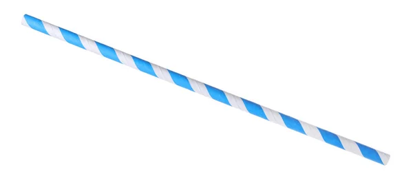 Ljusblått Papper Cocktail Röret Isolerad Vitt — Stockfoto
