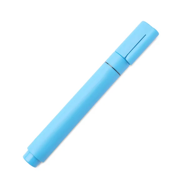 Bright Light Blue Marker Isolated White Top View School Stationery — 스톡 사진
