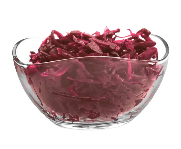 Bowl Tasty Red Cabbage Sauerkraut Isolated White — Stok fotoğraf