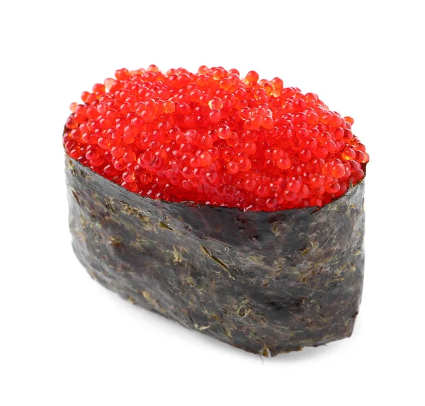 Delicioso Sushi Con Caviar Rojo Aislado Blanco —  Fotos de Stock