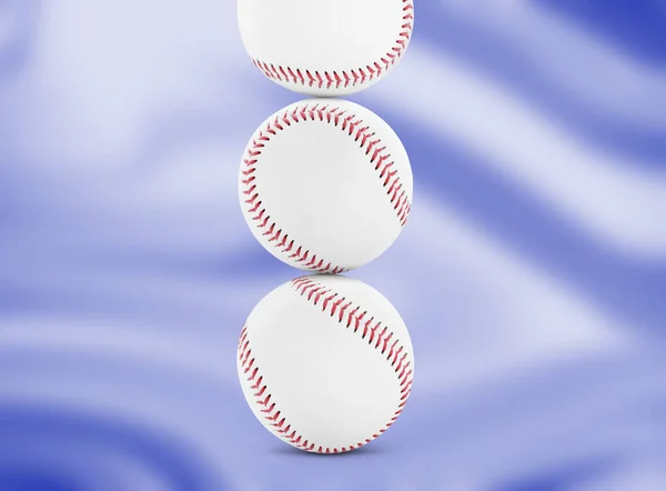 Pila Bolas Béisbol Sobre Fondo Azul —  Fotos de Stock