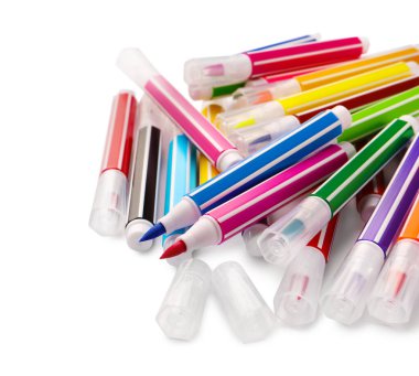 Many bright colorful markers isolated on white
