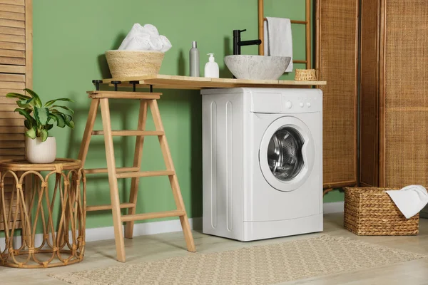 Stylish Laundry Room Functional Washing Machine Interior Design — Stock Photo, Image