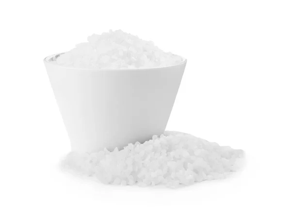 Ceramic Bowl Natural Sea Salt Isolated White — Zdjęcie stockowe