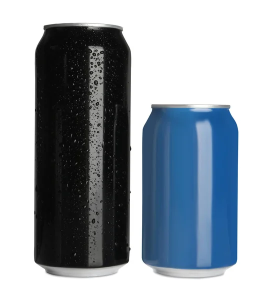 Aluminiumdosen Mit Getränken Auf Weißem Hintergrund — Stockfoto