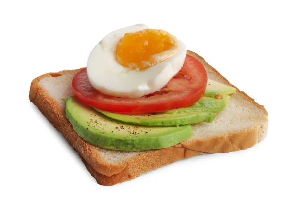 Delicioso Sándwich Con Huevo Cocido Trozos Aguacate Rodaja Tomate Aislados — Foto de Stock