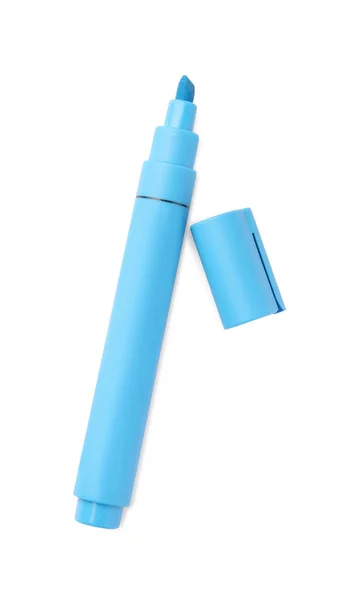 Bright Light Blue Marker Isolated White Top View School Stationery — Stock Fotó