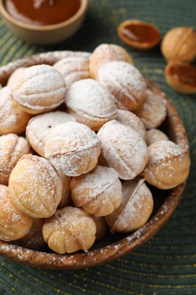 Bowl Delicious Nut Shaped Cookies Table Closeup —  Fotos de Stock