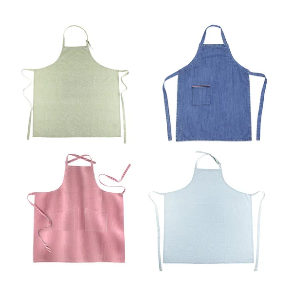 Collage Different Aprons White Background Top View Stock Picture