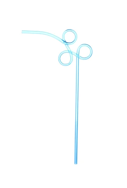 Світло Блакитна Пластикова Коктейльна Трубка Ізольована Білому — стокове фото