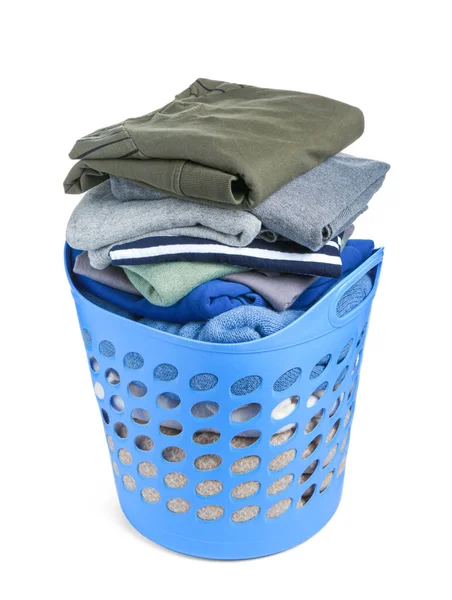 Plastic Laundry Basket Clean Clothes Isolated White — Stock Fotó