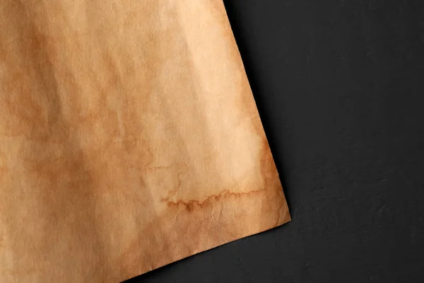 Sheet Old Parchment Paper Grey Wooden Table Top View Space — Stock Photo, Image