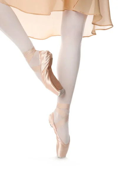 Ballerina Scarpe Punta Che Balla Sfondo Bianco Primo Piano — Foto Stock